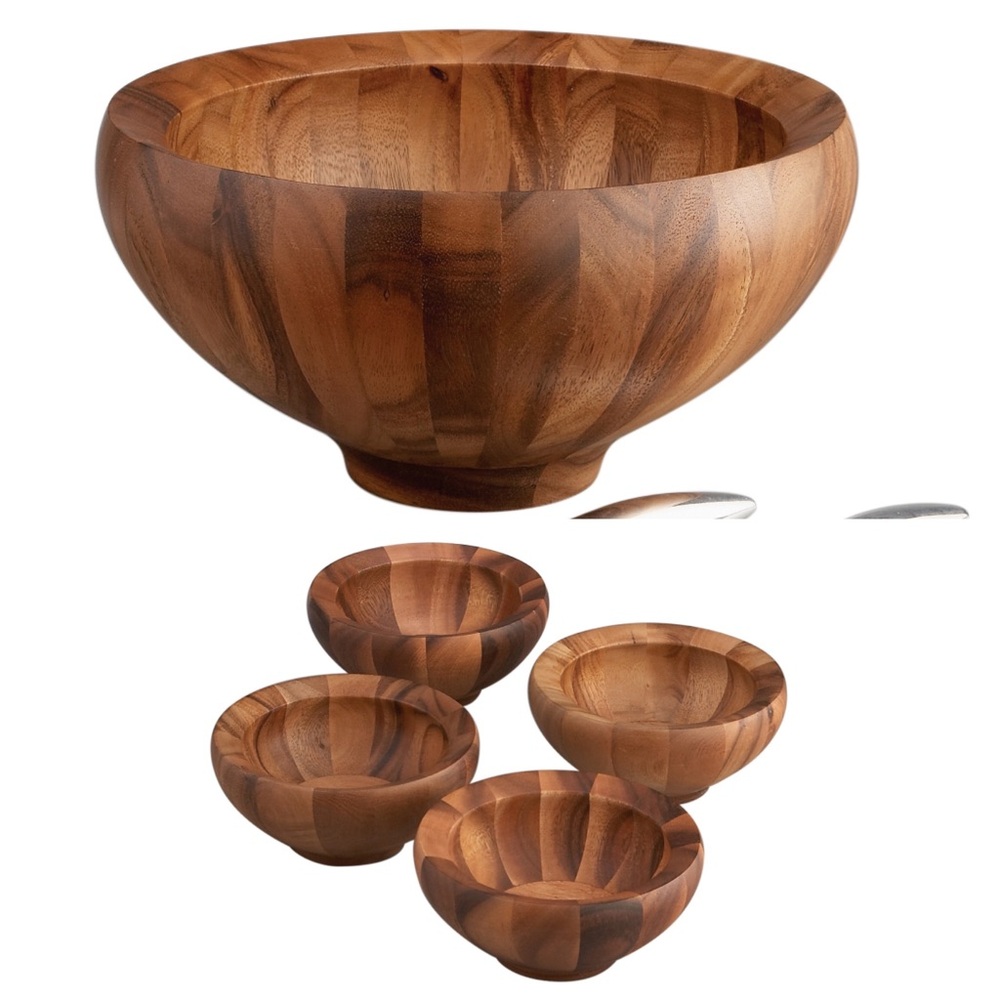 Large Wooden acacia yaro salad bowl and set of 4 small salad bowls